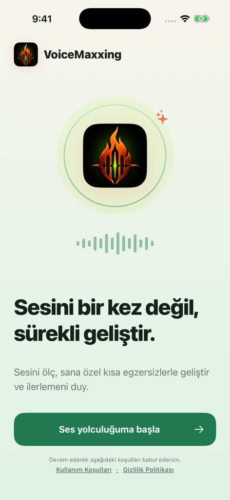 VoiceMaxxing iPhone uygulamasında kişisel ses hedefi seçimi